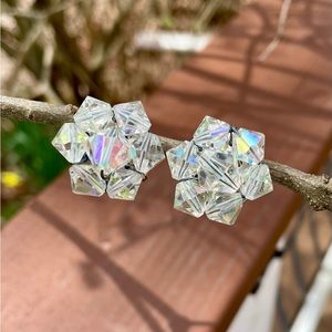 Stunning Vintage AB Crystal Clip On Earrings